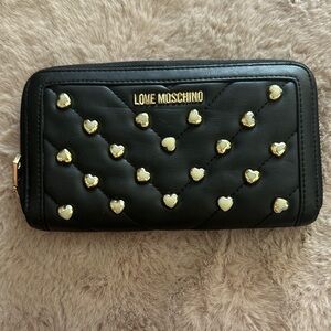 Love Moschino Quilted Black Wallet with Gold Heart Accents
